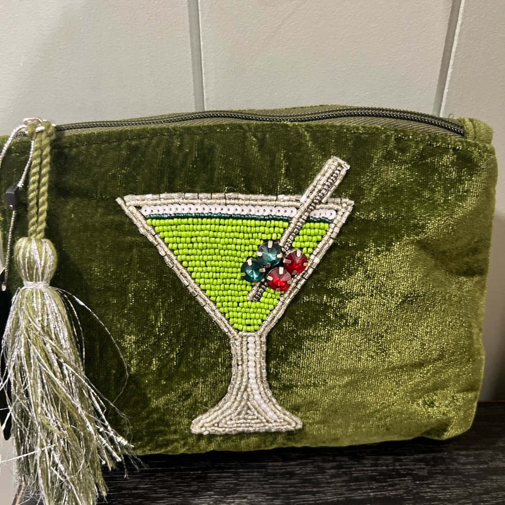 Green Martini Beaded Makeup Bag